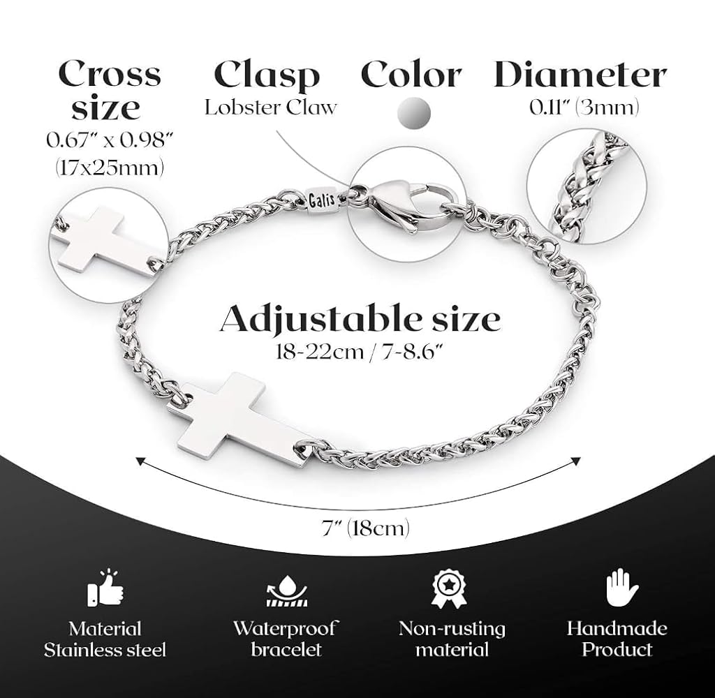 新品Galis Jewelry メンズYagel Bracelet (シルバー) Amazon.com: Galis Cross Bracelet for Men, Stainless Steel